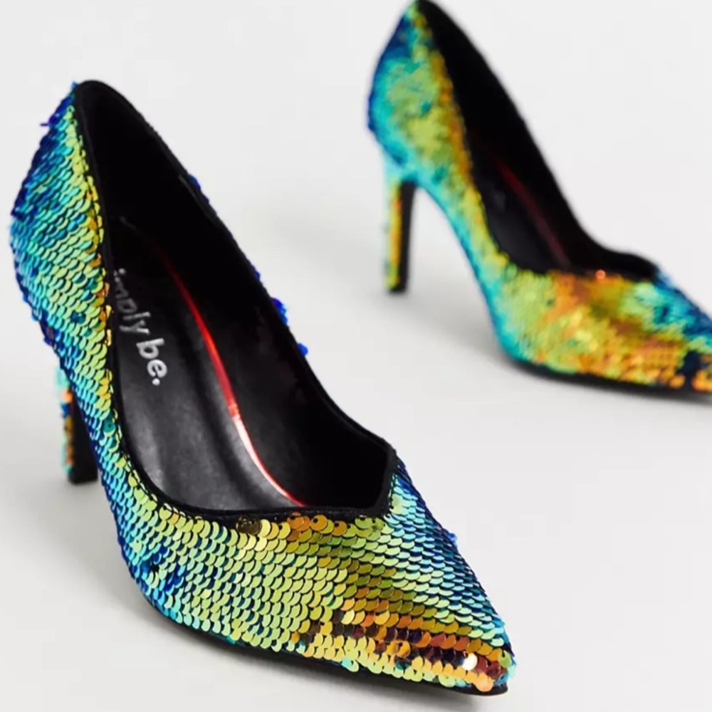 Simply Be Extra Wide Fit Zana Pumps in Multi Sequin